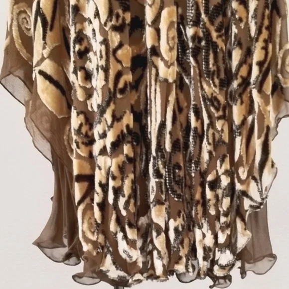 Marian Clayden Neiman Marcus Dress Cut Silk & Velvet Burnout Maxi Tan Size M - Picture 6 of 17